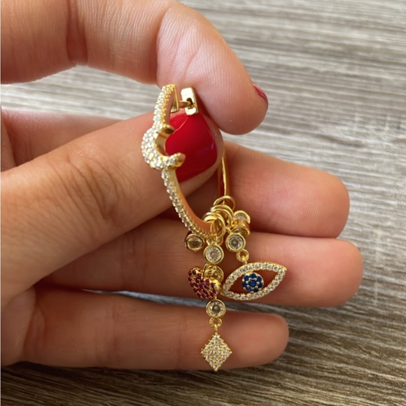 Bohemian evil eye hoop and stud earrings A150 - Picture 3 of 5